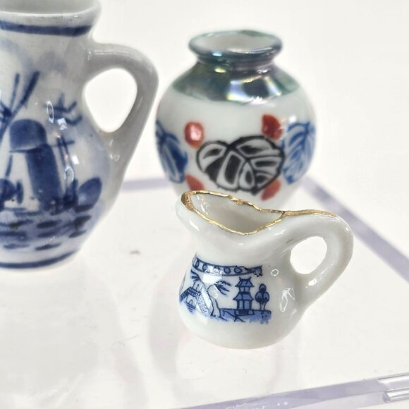 Miniature Vase and Pitchers Delft Luster Asian Perfect for Doll House je168 - Picture 5 of 6